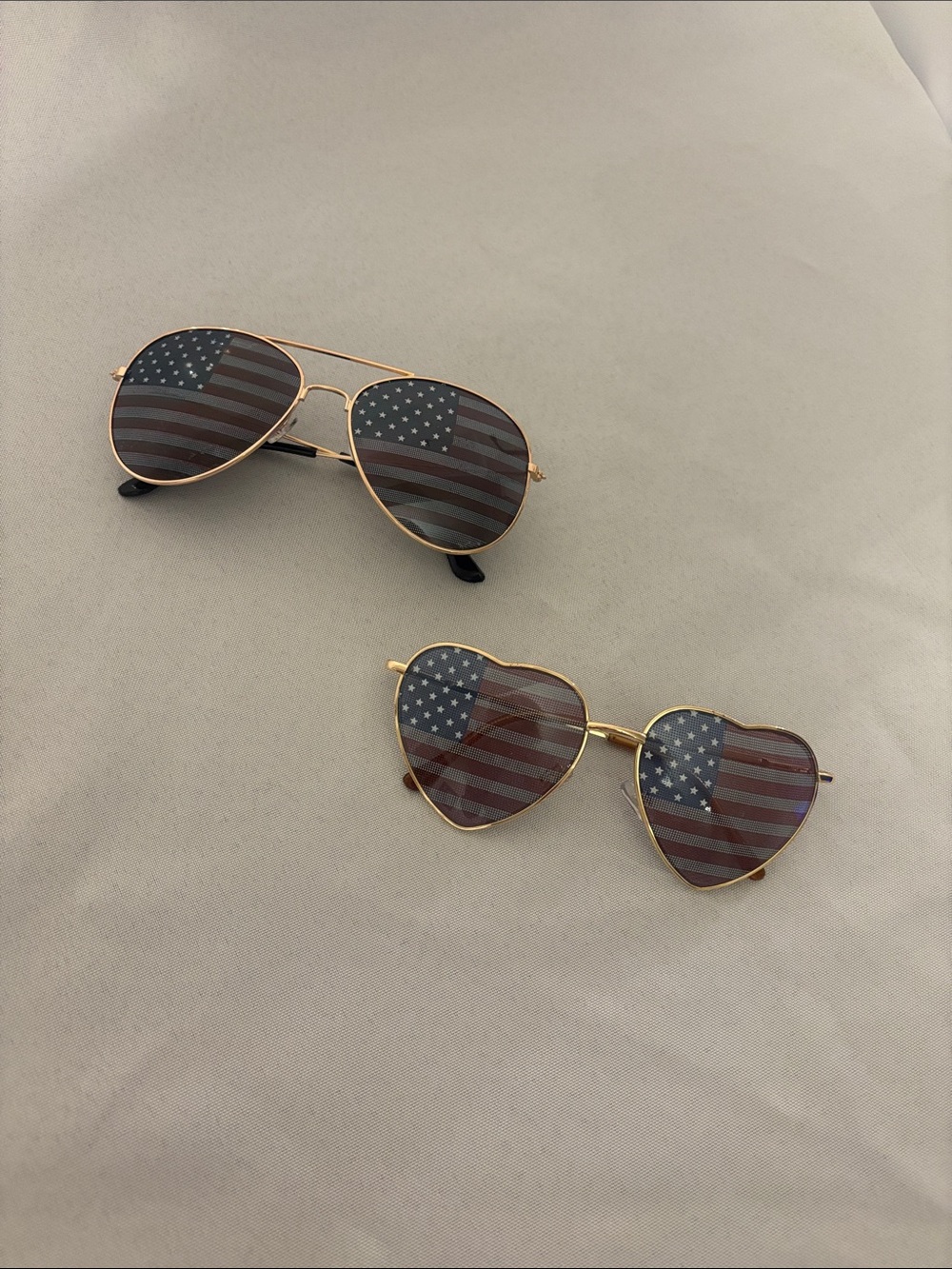Gold Frame Aviator and Heart Sunglasses with American Flag Lenses